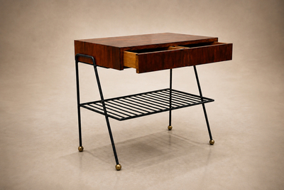 Carlo Hauner Attributed to Carlo Hauner Rosewood Glass and Steel Side Table
