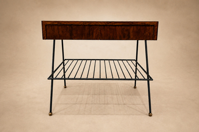 Carlo Hauner Attributed to Carlo Hauner Rosewood Glass and Steel Side Table