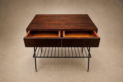 Carlo Hauner Attributed to Carlo Hauner Rosewood Glass and Steel Side Table