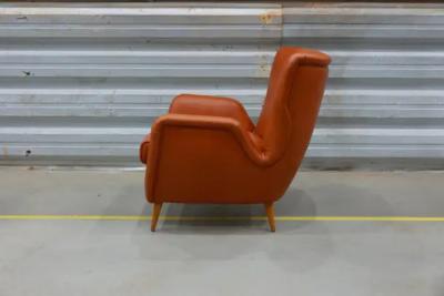 Carlo Hauner Brazilian Armchair with Ottoman in Hardwood and Leather Carlo Hauner c 1950s