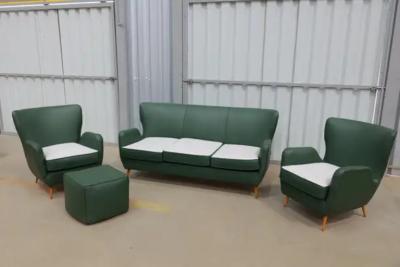 Carlo Hauner Brazilian Armchairs Pouf in Hardwood Leather and Fabric Carlo Hauner 1950s