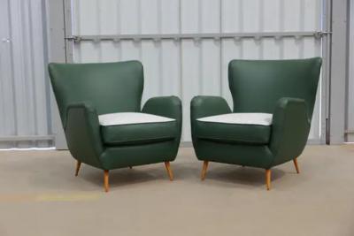 Carlo Hauner Brazilian Armchairs Pouf in Hardwood Leather and Fabric Carlo Hauner 1950s