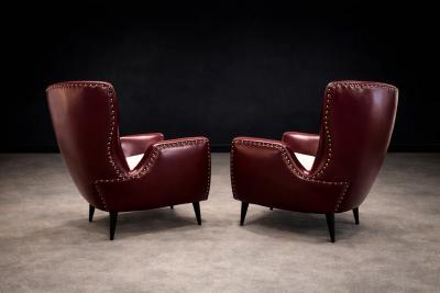 Carlo Hauner Brazilian Armchairs in Hardwood Burgundy Leather Boucl by Carlo Hauner