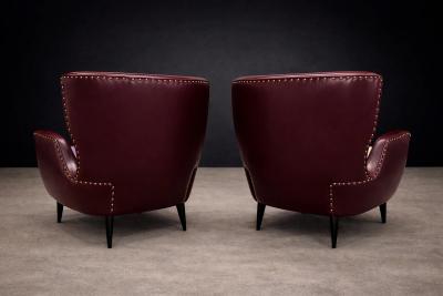 Carlo Hauner Brazilian Armchairs in Hardwood Burgundy Leather Boucl by Carlo Hauner