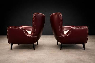 Carlo Hauner Brazilian Armchairs in Hardwood Burgundy Leather Boucl by Carlo Hauner