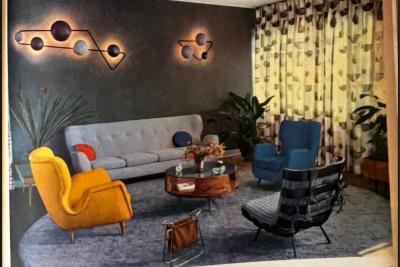 Carlo Hauner Brazilian Armchairs in Hardwood Burgundy Leather Boucl by Carlo Hauner