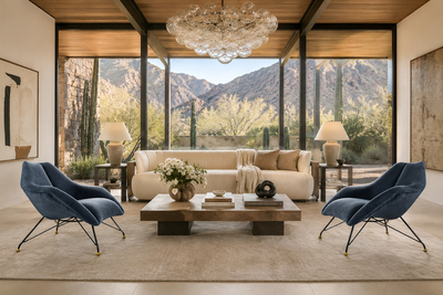 Carlo Hauner Brazilian Concha Armchairs in Iron and Dedars Blue Mohair Carlo Hauner