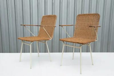 Carlo Hauner Brazilian Mid Century Pair of Armchairs in Cane Iron by Carlo Hauner c 1950s