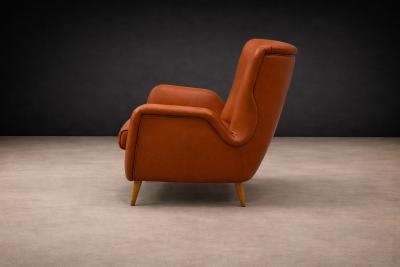 Carlo Hauner Brazilian Modern Armchair Ottoman in Hardwood Leather by Carlo Hauner 1950s