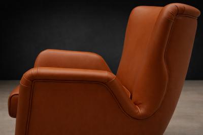 Carlo Hauner Brazilian Modern Armchair Ottoman in Hardwood Leather by Carlo Hauner 1950s