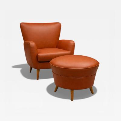 Carlo Hauner Brazilian Modern Armchair Ottoman in Hardwood Leather by Carlo Hauner 1950s
