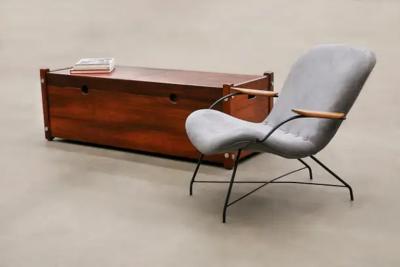 Carlo Hauner Brazilian Modern Armchair Set in Velvet Hardwood Metal by Carlo Hauner 1950s