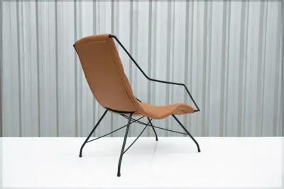 Carlo Hauner Brazilian Modern Armchair in Brown Leather Iron Carlo Hauner 1950s Brazil