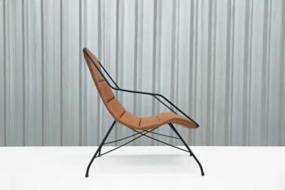 Carlo Hauner Brazilian Modern Armchair in Brown Leather Iron Carlo Hauner 1950s Brazil