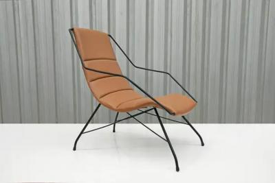 Carlo Hauner Brazilian Modern Armchair in Brown Leather Iron Carlo Hauner 1950s Brazil