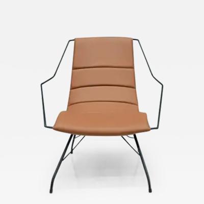 Carlo Hauner Brazilian Modern Armchair in Brown Leather Iron Carlo Hauner 1950s Brazil