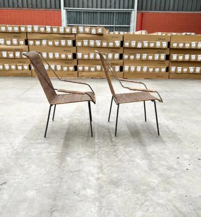 Carlo Hauner Brazilian Modern Armchairs Stools Set in Cane Iron Att Carlo Hauner 1950s