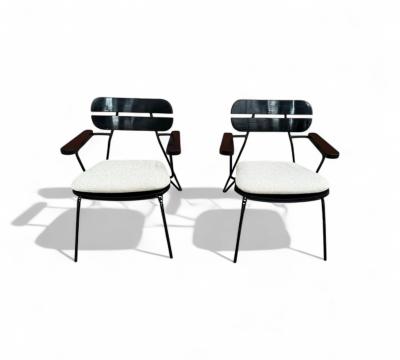 Carlo Hauner Brazilian Modern Armchairs in Ebonized Wood Metal Carlo Hauner 1950s