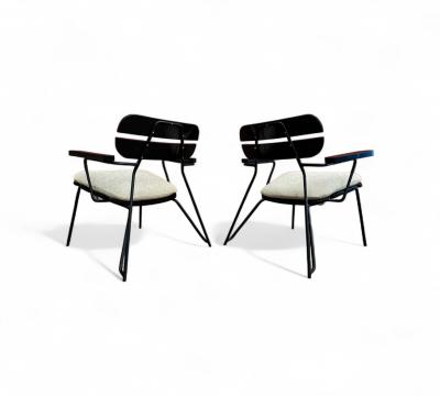 Carlo Hauner Brazilian Modern Armchairs in Ebonized Wood Metal Carlo Hauner 1950s