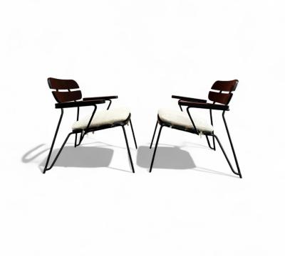 Carlo Hauner Brazilian Modern Armchairs in Ebonized Wood Metal Carlo Hauner 1950s