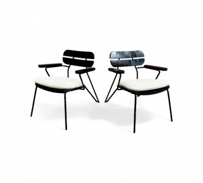 Carlo Hauner Brazilian Modern Armchairs in Ebonized Wood Metal Carlo Hauner 1950s