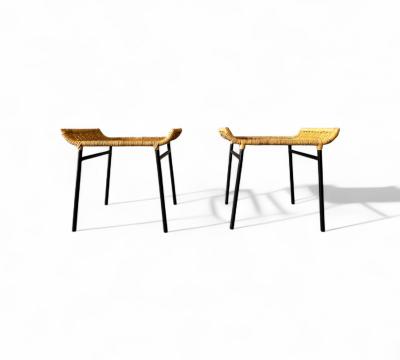 Carlo Hauner Brazilian Modern Caned Stools with Iron Frame Carlo Hauner 1950s