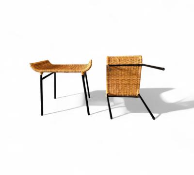 Carlo Hauner Brazilian Modern Caned Stools with Iron Frame Carlo Hauner 1950s