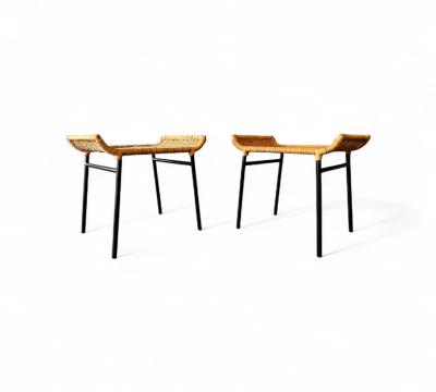 Carlo Hauner Brazilian Modern Caned Stools with Iron Frame Carlo Hauner 1950s