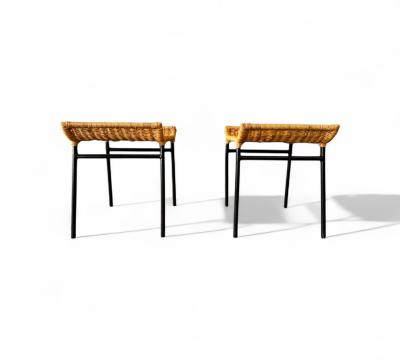 Carlo Hauner Brazilian Modern Caned Stools with Iron Frame Carlo Hauner 1950s