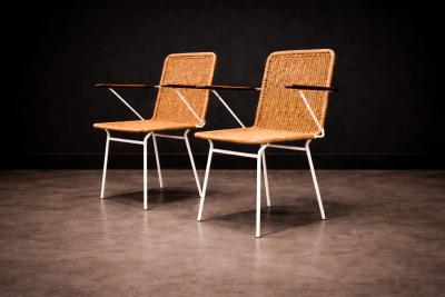 Carlo Hauner Brazilian Modern Pair of Armchairs in Cane Iron Carlo Hauner 1950s