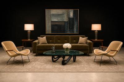 Carlo Hauner Brazilian Modern Pair of Armchairs in Rosewood Mohair Steel by Carlo Hauner