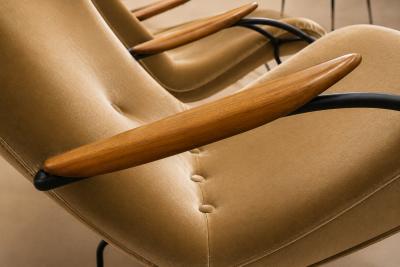 Carlo Hauner Brazilian Modern Pair of Armchairs in Rosewood Mohair Steel by Carlo Hauner