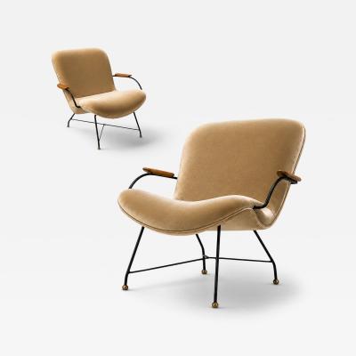 Carlo Hauner Brazilian Modern Pair of Armchairs in Rosewood Mohair Steel by Carlo Hauner