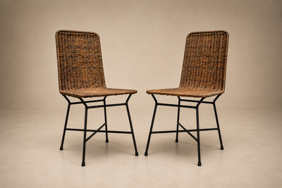 Carlo Hauner Brazilian Modern Pair of Chairs in Iron Wicker by Carlo Hauner Brazil 1950s