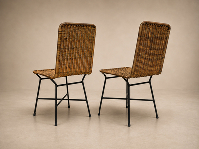 Carlo Hauner Brazilian Modern Pair of Chairs in Iron Wicker by Carlo Hauner Brazil 1950s