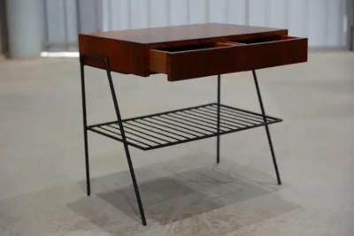 Carlo Hauner Brazilian Modern Side table in Hardwood and Metal Unknown c 1950
