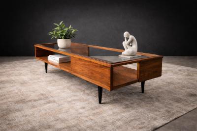 Carlo Hauner Carlo Hauner Caviuna Wood Glass Display Coffee Table Brazil 1950s
