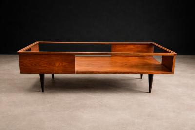 Carlo Hauner Carlo Hauner Caviuna Wood Glass Display Coffee Table Brazil 1950s