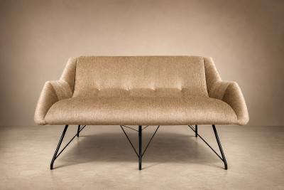 Carlo Hauner Concha Loveseat in Metal Brass Toned Fabric by Carlo Hauner 1955