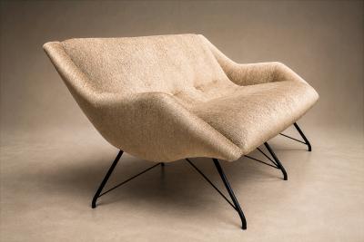 Carlo Hauner Concha Loveseat in Metal Brass Toned Fabric by Carlo Hauner 1955
