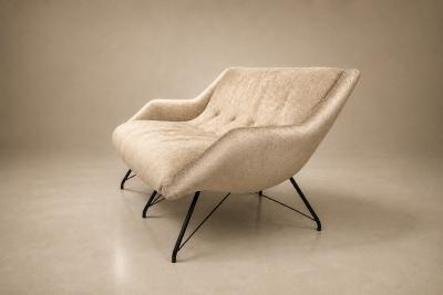 Carlo Hauner Concha Loveseat in Metal Brass Toned Fabric by Carlo Hauner 1955