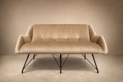 Carlo Hauner Concha Loveseat in Metal Textured Brass Toned Fabric by Carlo Hauner