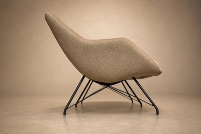Carlo Hauner Concha Loveseat in Metal Textured Brass Toned Fabric by Carlo Hauner