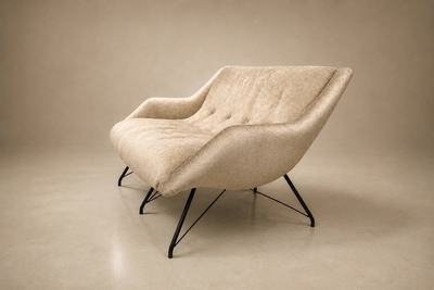 Carlo Hauner Concha Loveseat in Metal Textured Brass Toned Fabric by Carlo Hauner