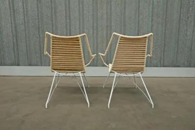 Carlo Hauner Mid Century Modern Armchairs in Iron Woven Cotton Fiber Carlo Hauner Brazil