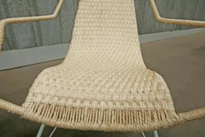 Carlo Hauner Mid Century Modern Armchairs in Iron Woven Cotton Fiber Carlo Hauner Brazil