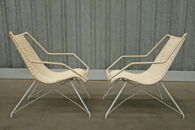 Carlo Hauner Mid Century Modern Armchairs in Iron Woven Cotton Fiber Carlo Hauner Brazil