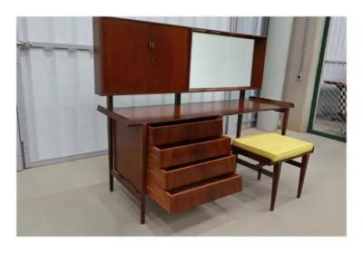 Carlo Hauner Mid Century Modern Dresser and Stool in Hardwood by Carlo Hauner Brazil