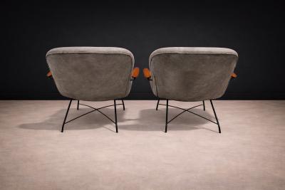 Carlo Hauner Pair of Armchairs Gray Fabric Rosewood Metal Carlo Hauner 1950s