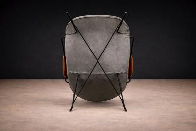 Carlo Hauner Pair of Armchairs Gray Fabric Rosewood Metal Carlo Hauner 1950s